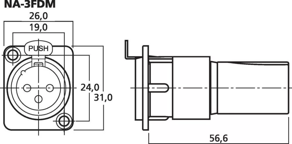 NA-3FDM NEUTRIK XLR beépíthető csatlakozó, 3-pólusú - 2. kép