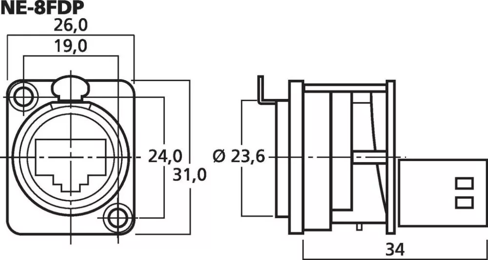 NE-8FDP Beépíthető EtherCon továbbfűző aljzat - 2. kép