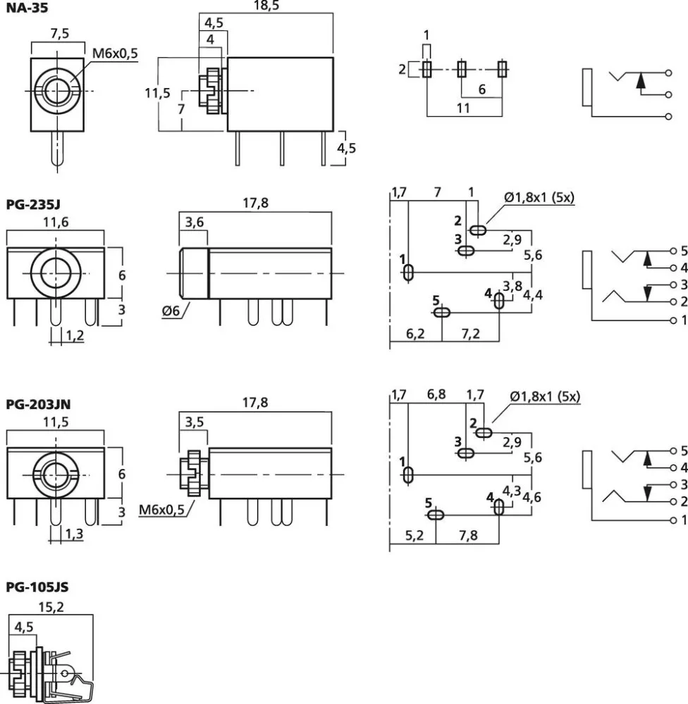 PG-203JN Beépíthető 3,5mm jack aljzatok - 2. kép