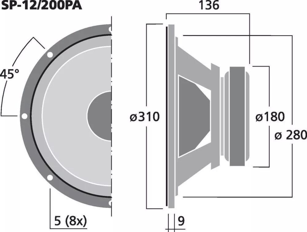 SP-12_200PA PA mélyközépsugárzó, 400W max , 8Ω - 3. kép