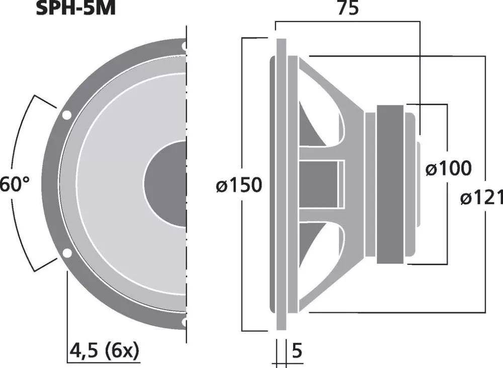 SPH-5M Hi-Fi mélyközép hangszóró, 40W / 8 Ohm - 2. kép