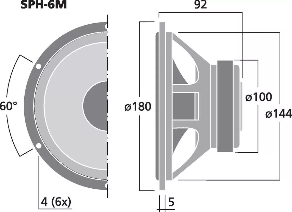 SPH-6M Hi-Fi mélysugárzó hangszóró, 60W / 8 Ohm - 2. kép