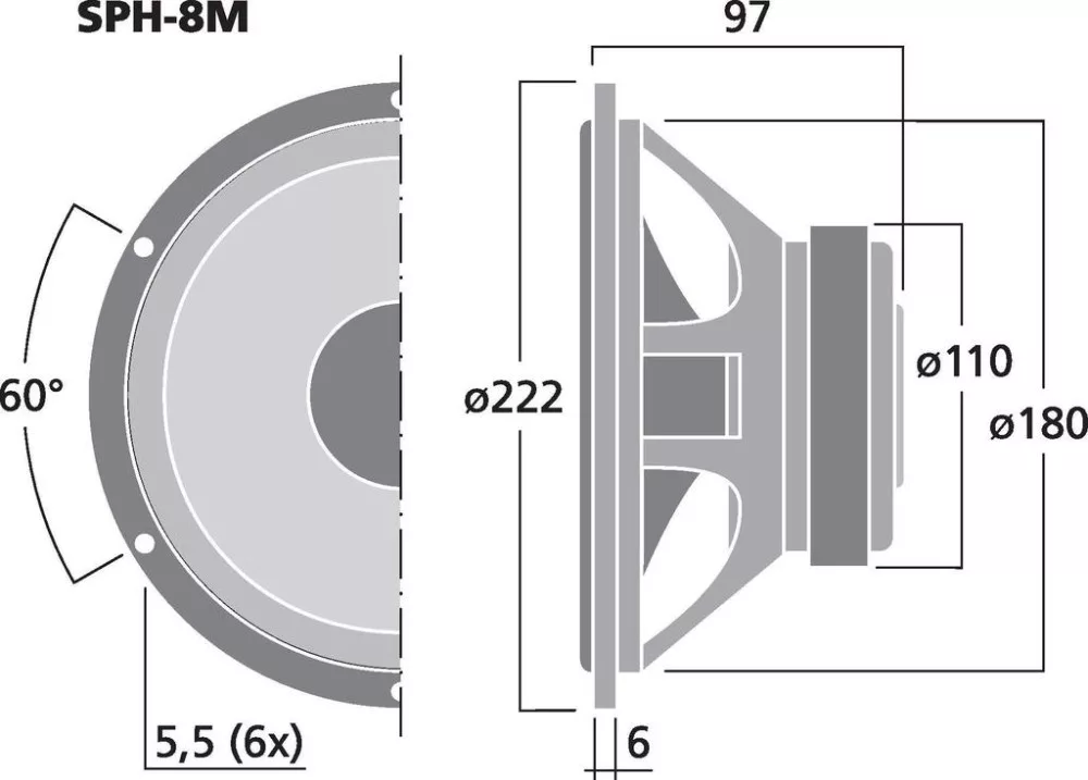 SPH-8M Hi-Fi mélysugárzó hangszóró, 100W / 8 Ohm - 2. kép