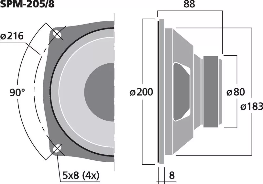 SPM-205/8 Hi-Fi mélyközép hangszóró, 70W / 8 Ohm - 3. kép