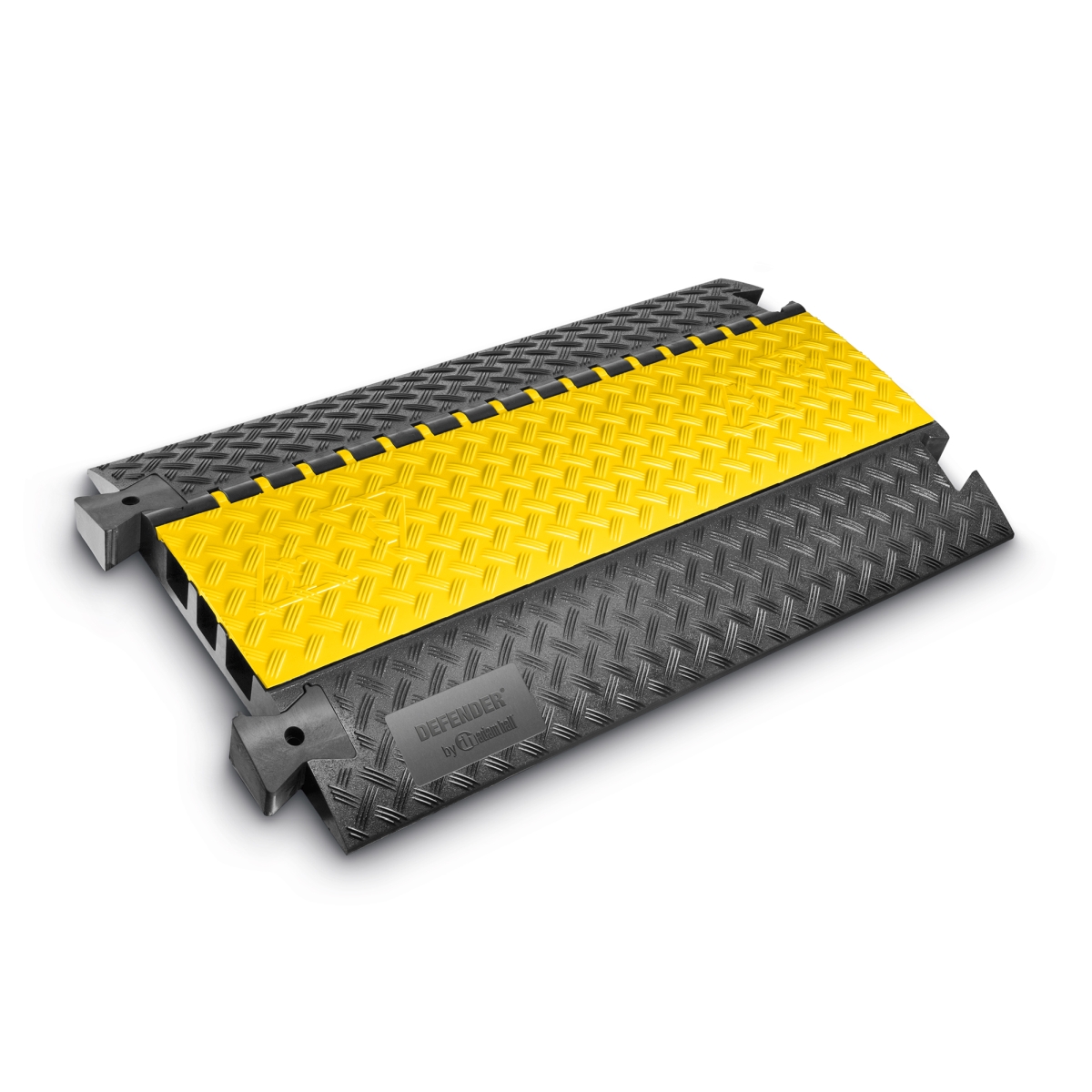 Defender 3 - cable protector, 3-channel, openable lid / cover, 1000x600x75 mm, max. load 5 tonna, yellow