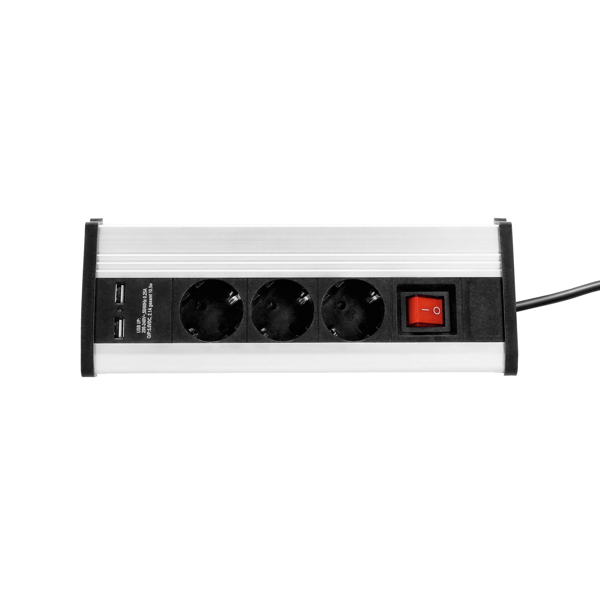 Adam Hall Cables 8747 DS3 USB - asztali hálózati elosztó 3 aljzattal, kapcsolóval, 2 USB porttal, 1,4 m kábellel