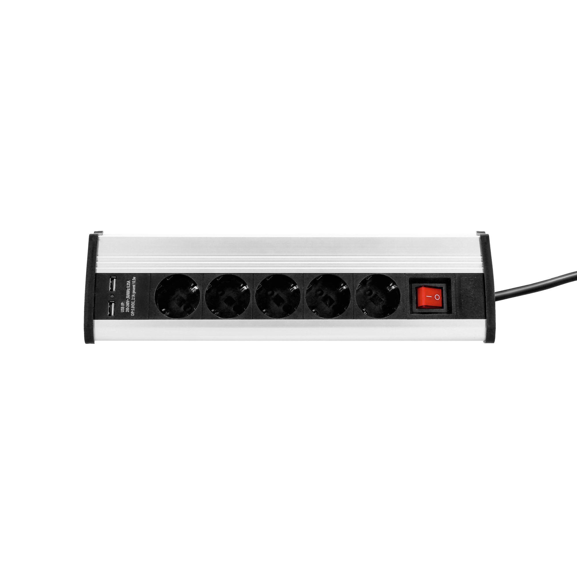 Adam Hall Cables 8747 DS5 USB - asztali hálózati elosztó 5 aljzattal, kapcsolóval, 2 USB porttal, 1,4 m kábellel