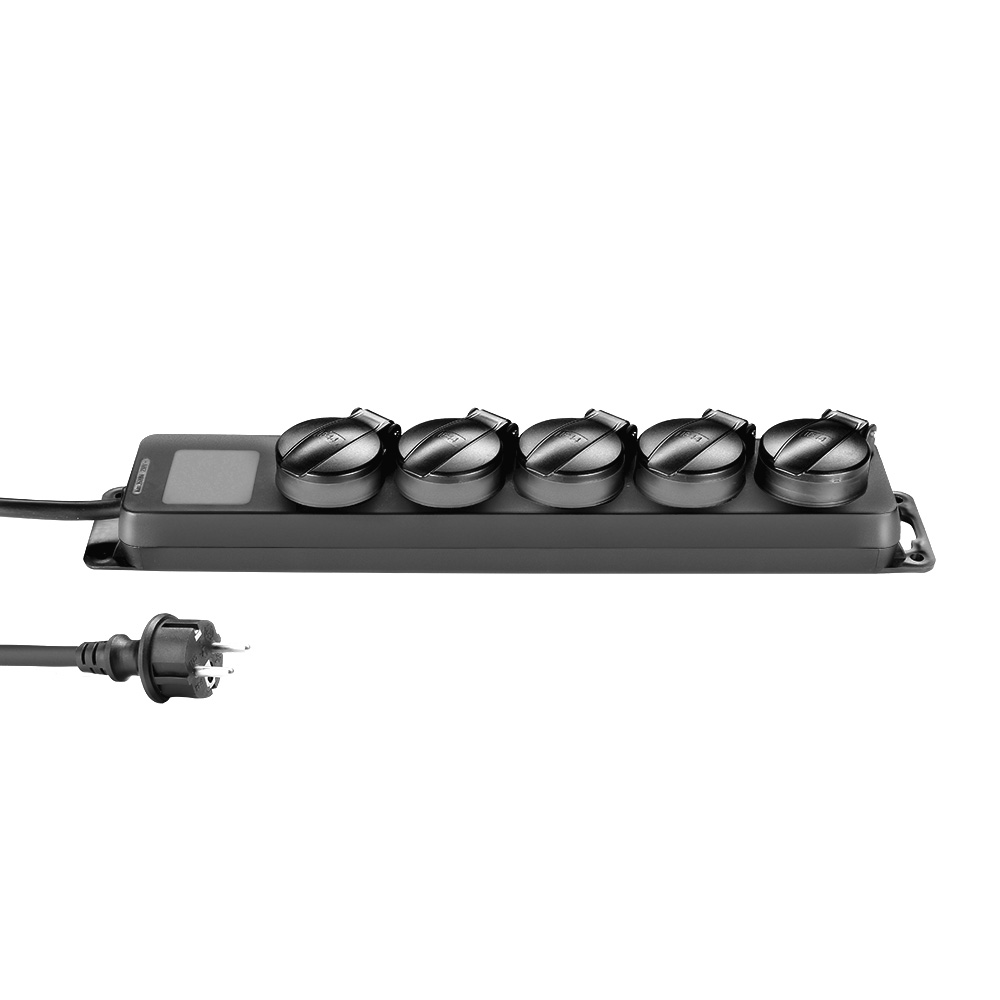Adam Hall Cables 8747 IP5 - power distributor 5 x earthed / Schuko socket (16A/250V), IP 44 minősítéssel, 1,4 m with cable, black
