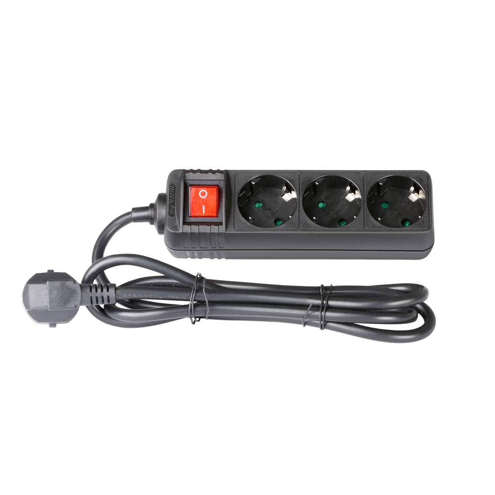 Adam Hall Cables 8747 S3 - power distributor 3 x earthed / Schuko socket (16A/250V), kapcsolóval, 1,4 m with cable, black
