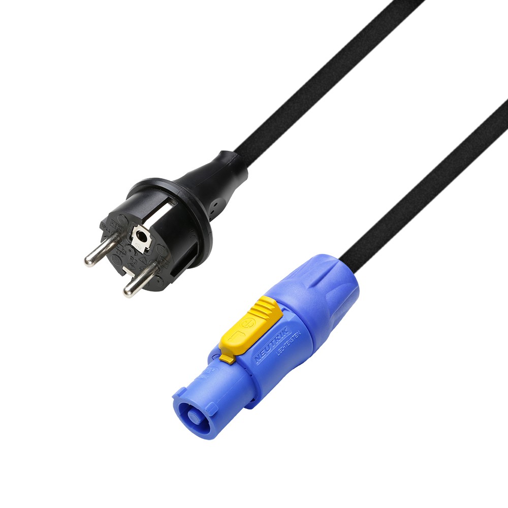 Adam Hall Cables 5 STAR PCON 0300 - power cable - 3x1,5 mm black PVC cable - Neutrik NAC3 Powercon + earthed / Schuko plug, 250 V/16 A - 3 m