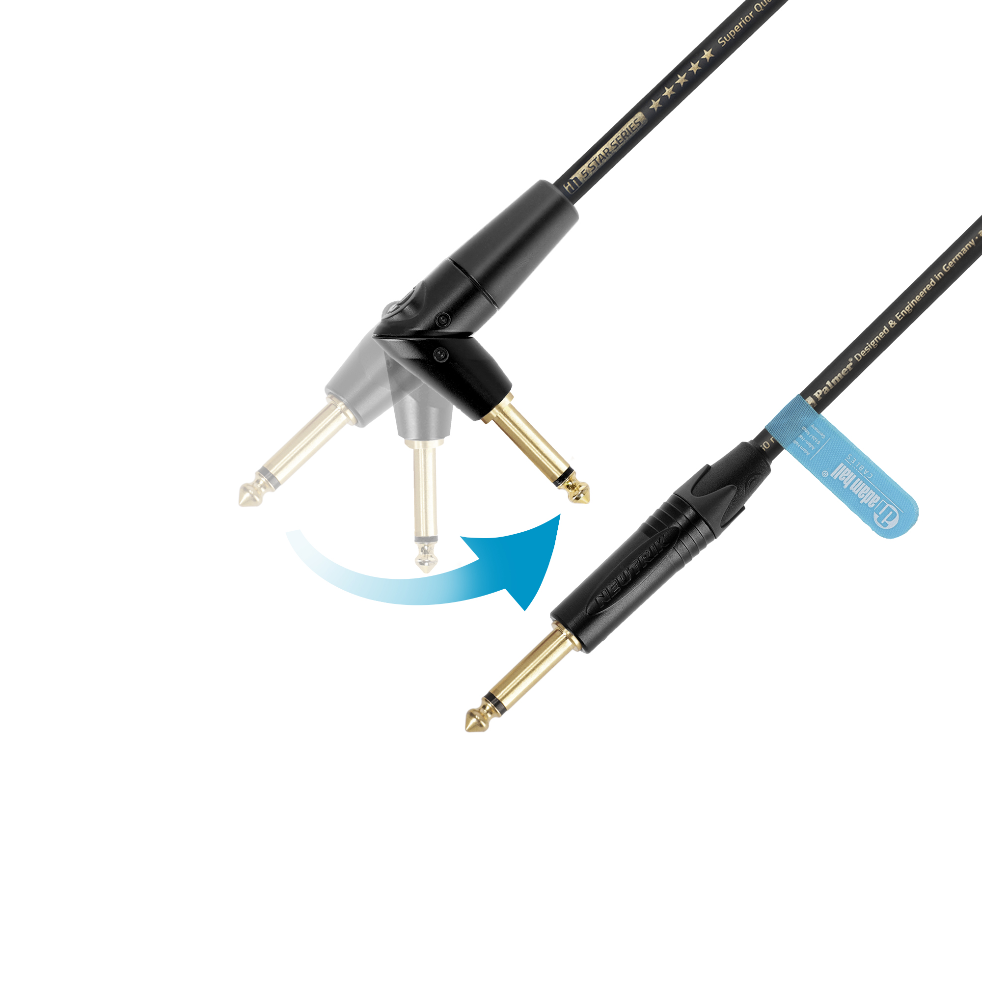 Adam Hall Cables 5 STAR IPPR 0600 FLIPJACK® - guitar - instrument cable | Palmer® Adam Hall FLIPJACK® straight/right-angle - straight jack | 6 m