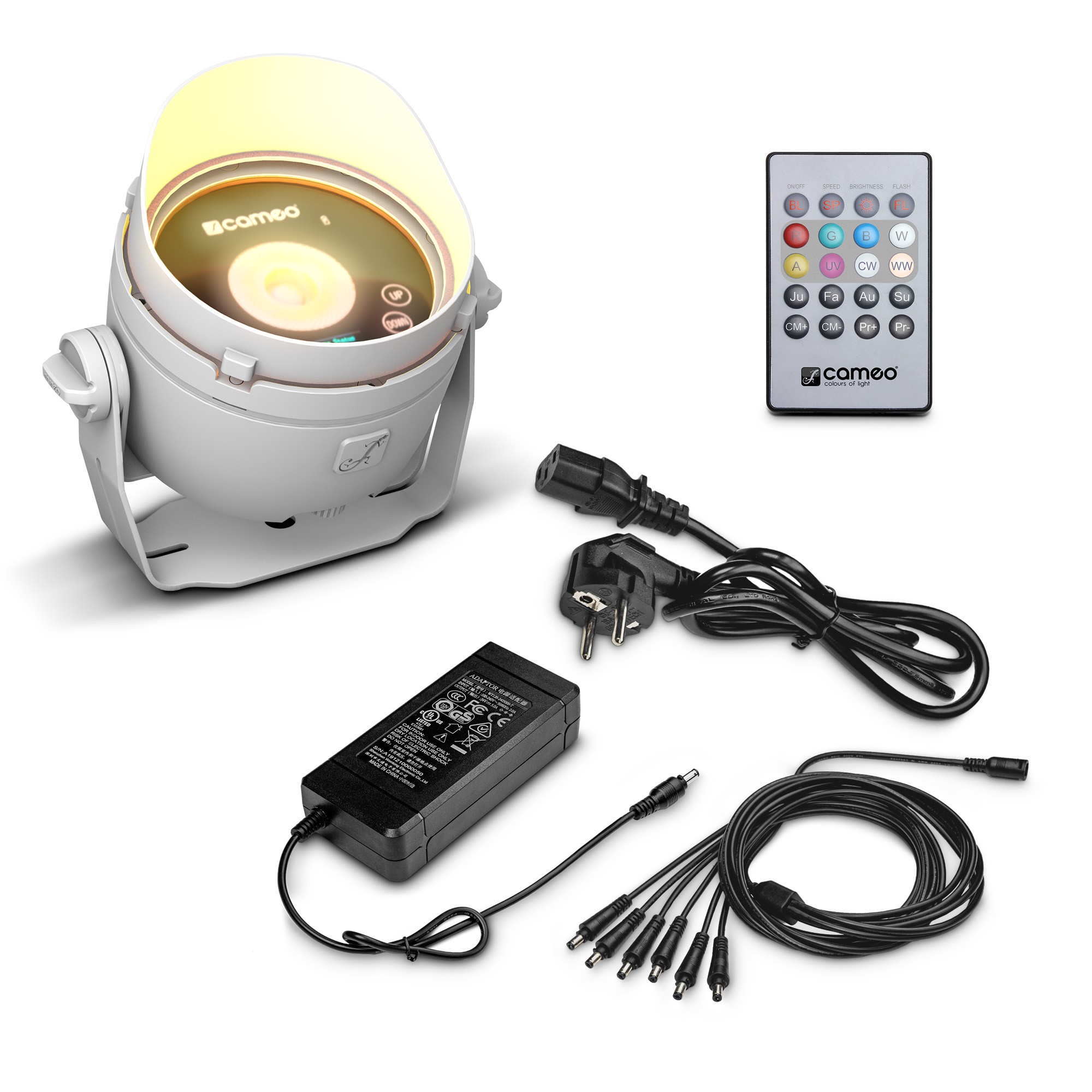 Cameo DROP B1 WH SET1 - kit CL-DROPB1WH light fixture tápegységgel and with accessories, white housing