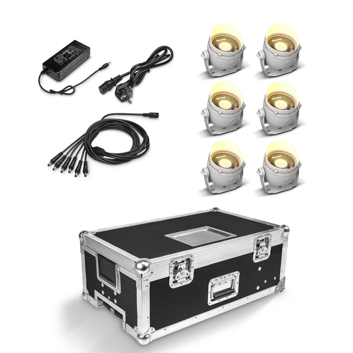 Cameo DROP B1 WH SET2 - touring kit 6 x CL-DROPB1WH light fixture with accessories in flight case