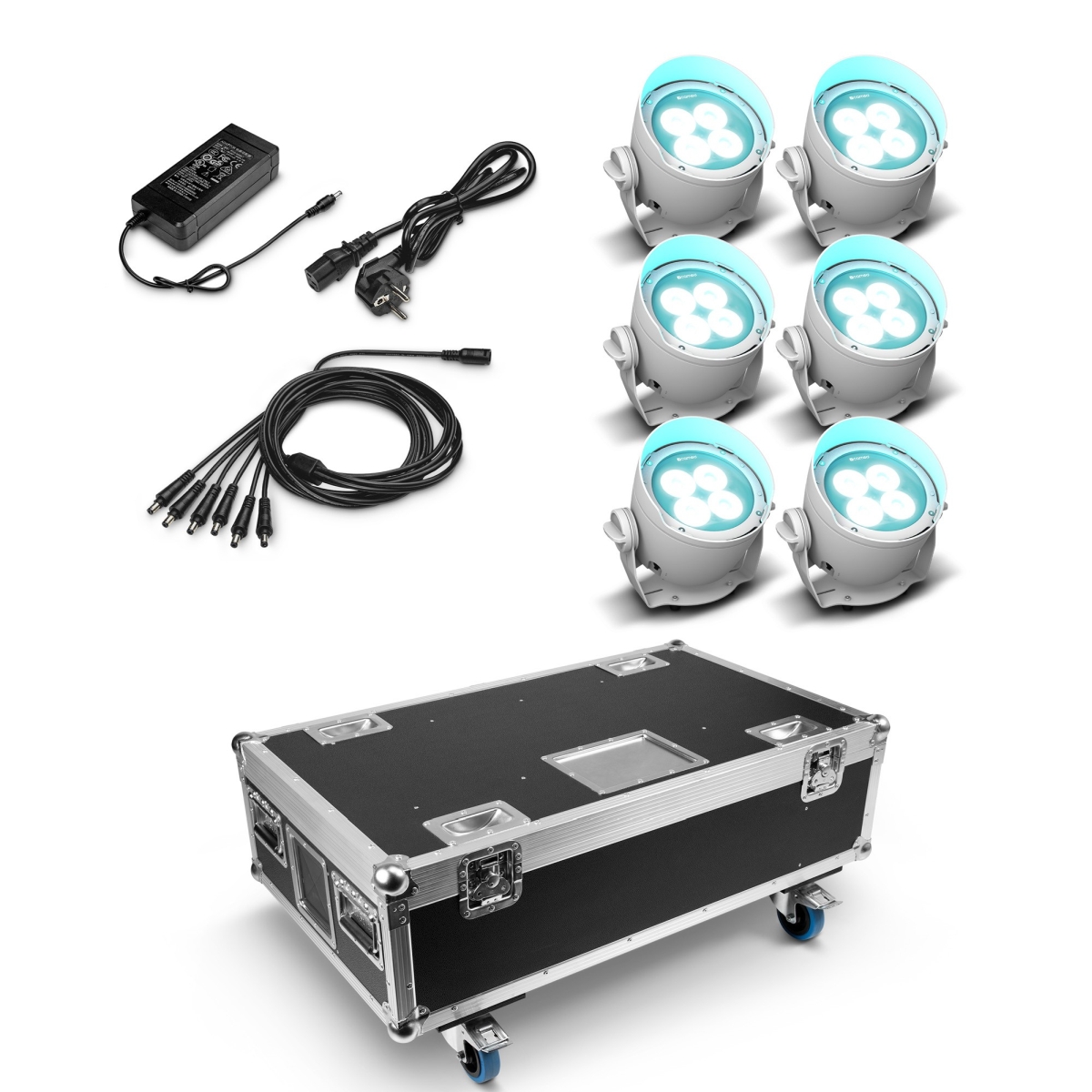 Cameo DROP B4 WH SET2 - touring kit 6 x CL-DROPB4WH light fixture with accessories in flight case