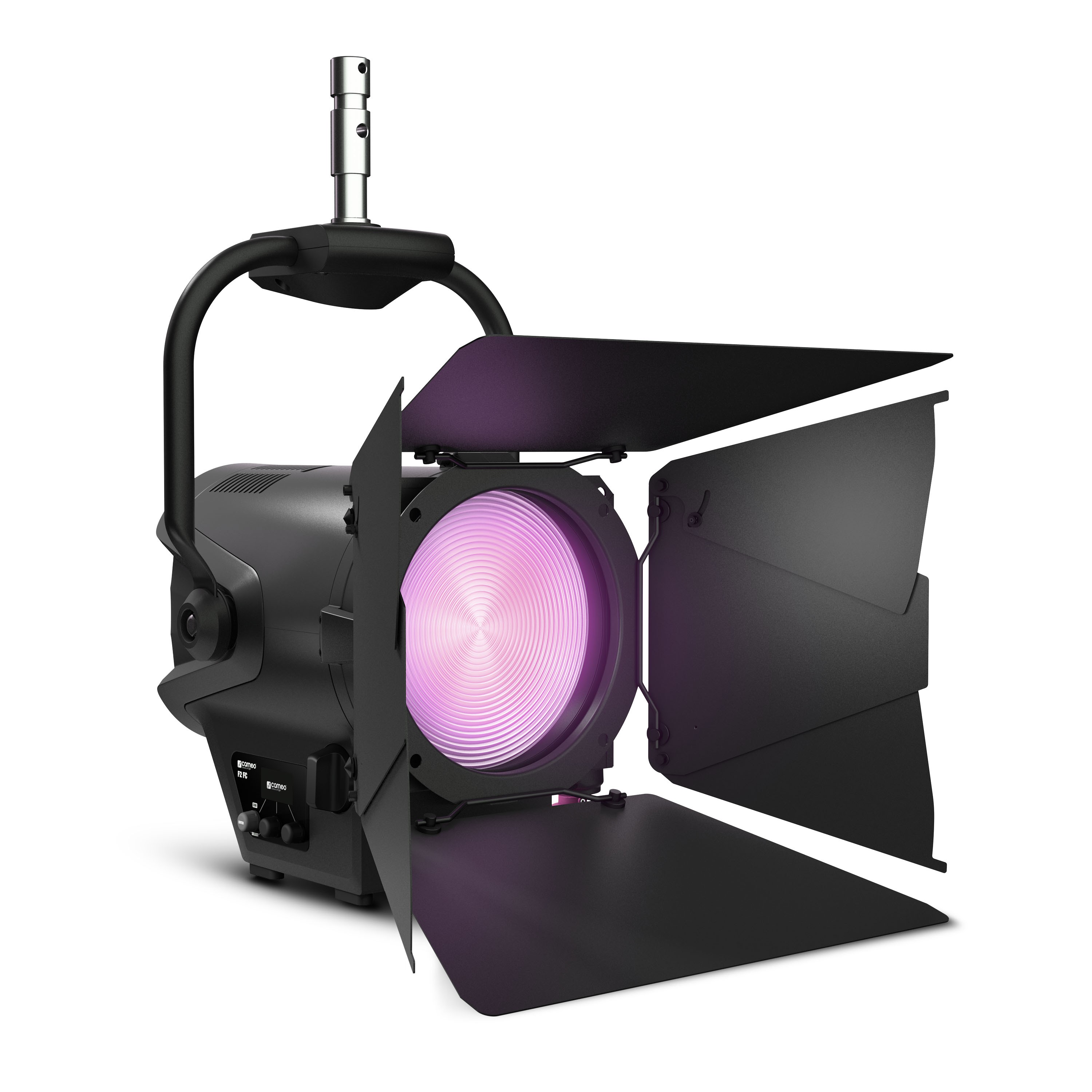 Cameo F2 FC PO - theatre spotlight Fresnel lencsével RGBW LED, szabályozható színhőmérséklet, zoom, black housing, rúddal adjustable