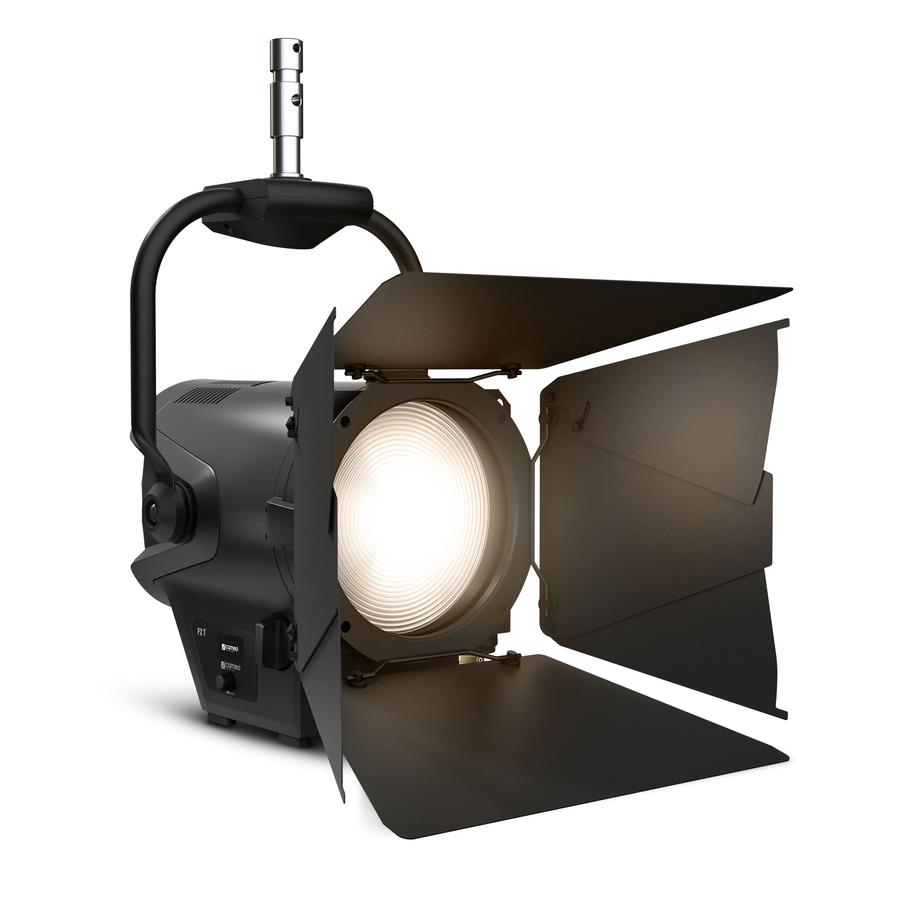 Cameo F2 T PO - theatre spotlight Fresnel lencsével Tungsten (volfrám) fényű LED, zoom, black housing, rúddal adjustable