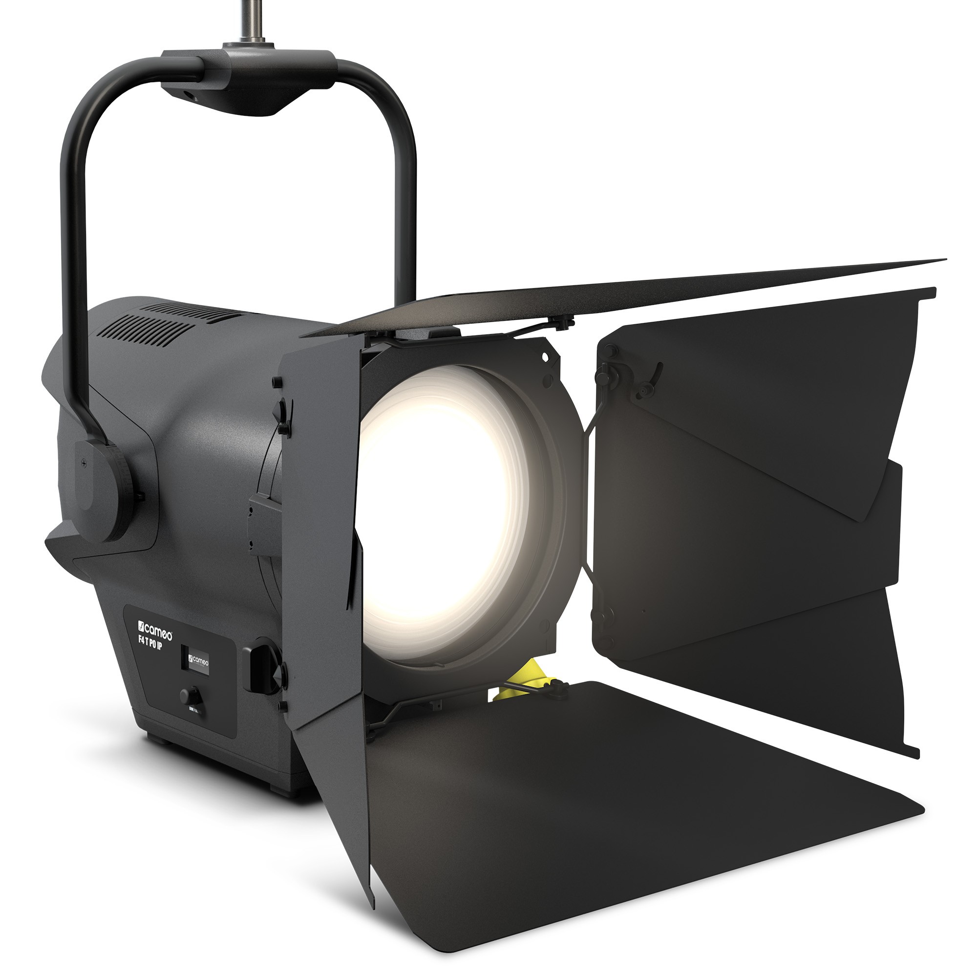 Cameo F4 T PO IP - theatre spotlight Fresnel lencsével Tungsten (volfrám) fényű LED, zoom, black housing, IP65, rúddal adjustable