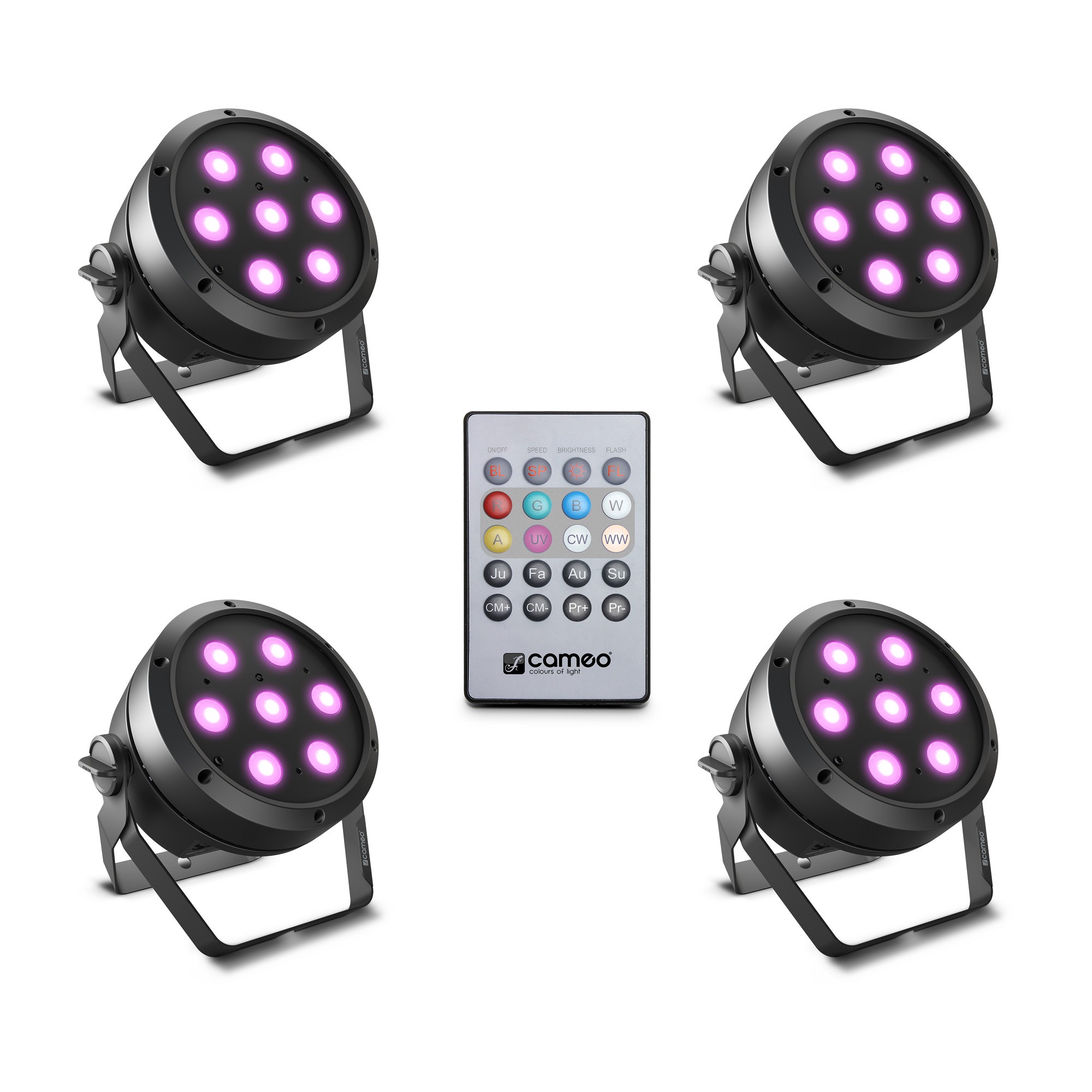 Cameo ROOT® PAR 4 SET 1 - spotlight kit, 4 pcs 7 x 4 W, RGBW LED, távirányítóval, black