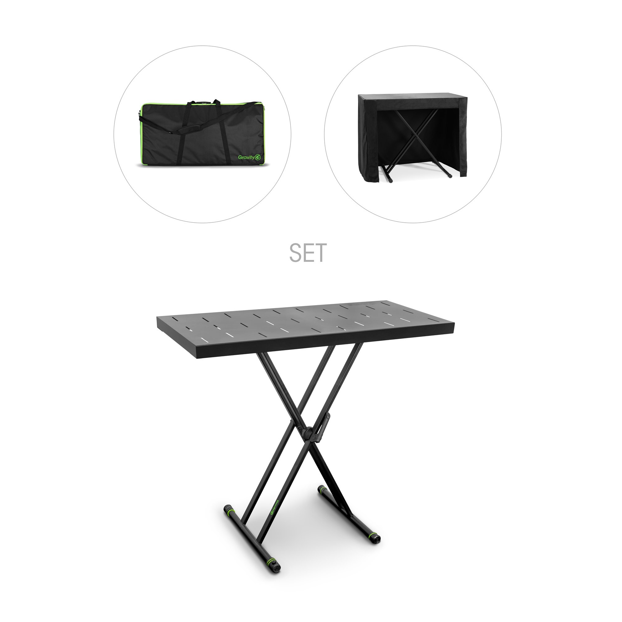 Gravity KSX 2 RD SET 1 - keyboard stand kit – dual X-stand + Rapid Desk tabletop desk + protective cover + transport bag