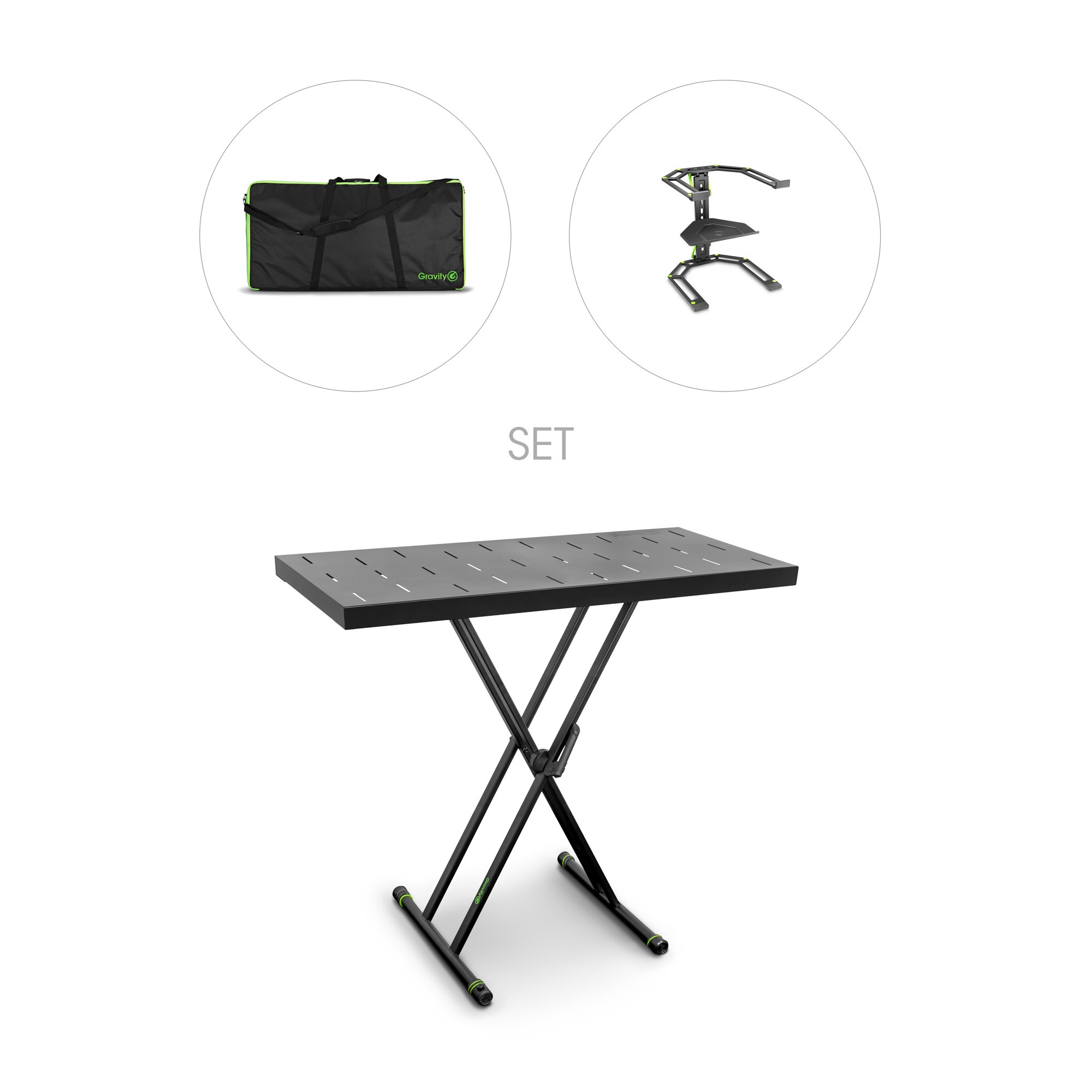 Gravity KSX 2 RD SET 2 - keyboard stand kit – dual X-stand + Rapid Desk tabletop desk + laptop stand + transport bag