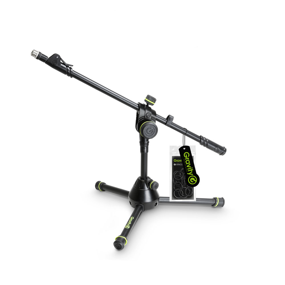 Gravity MS 3122 HDB - microphone stand, low, 2 ponton adjustable dual with boom arm, fix oszloppal, black