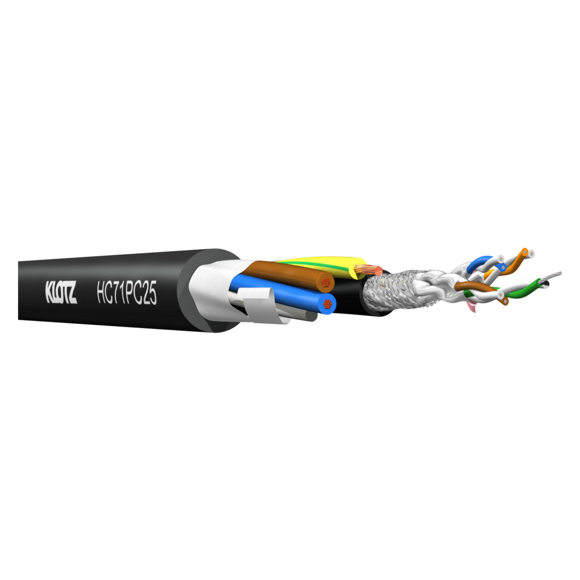 Klotz HC71PC25.100 - hybrid cable - CAT7 + 3 x 2,5 mm power cable, compact, 100 m
