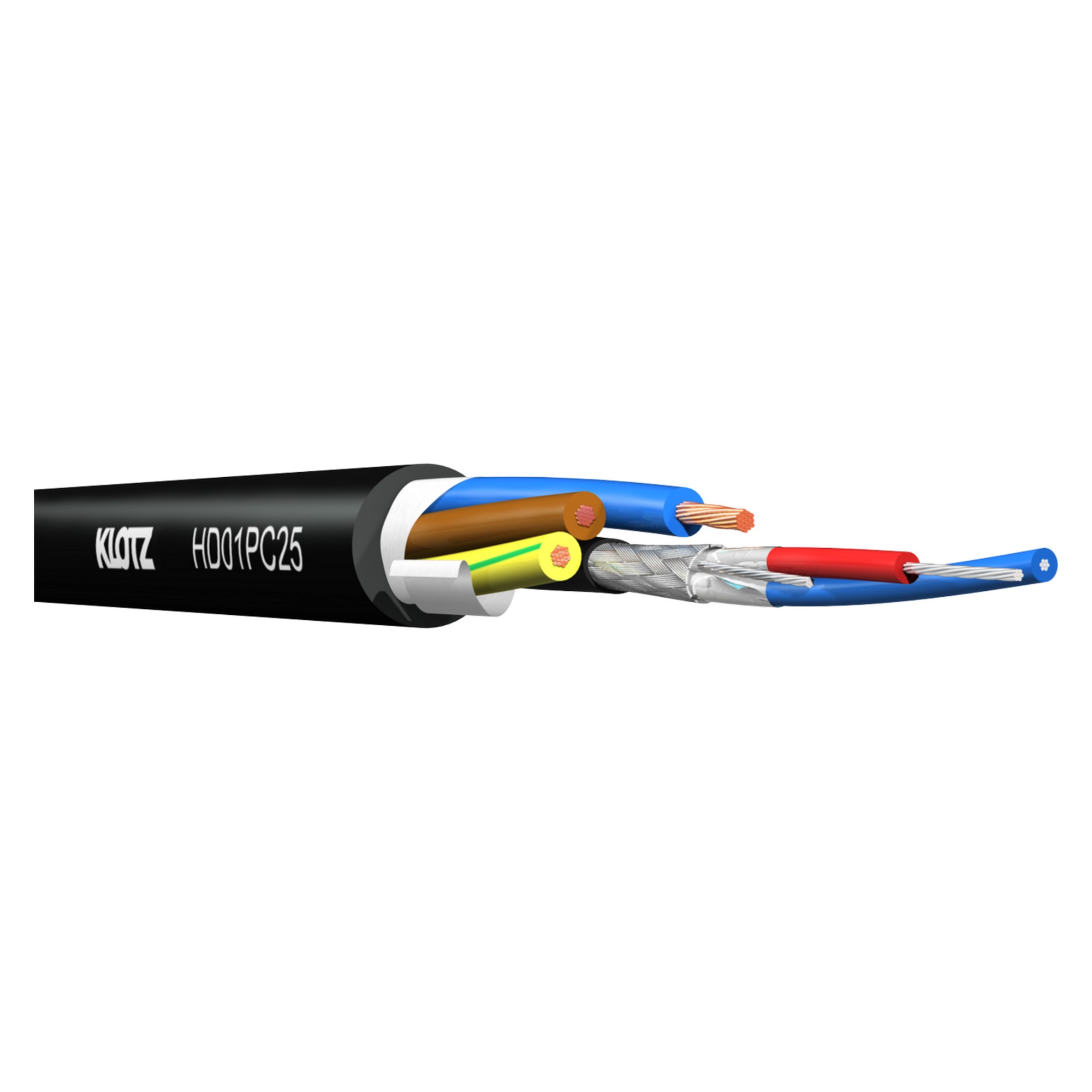 Klotz HD01PC25 - hibrid kábel - digitális (110 Ohm) + 3x2,5 mm tápkábel, kompakt, a gyári kiszereléstől eltérő hosszban
