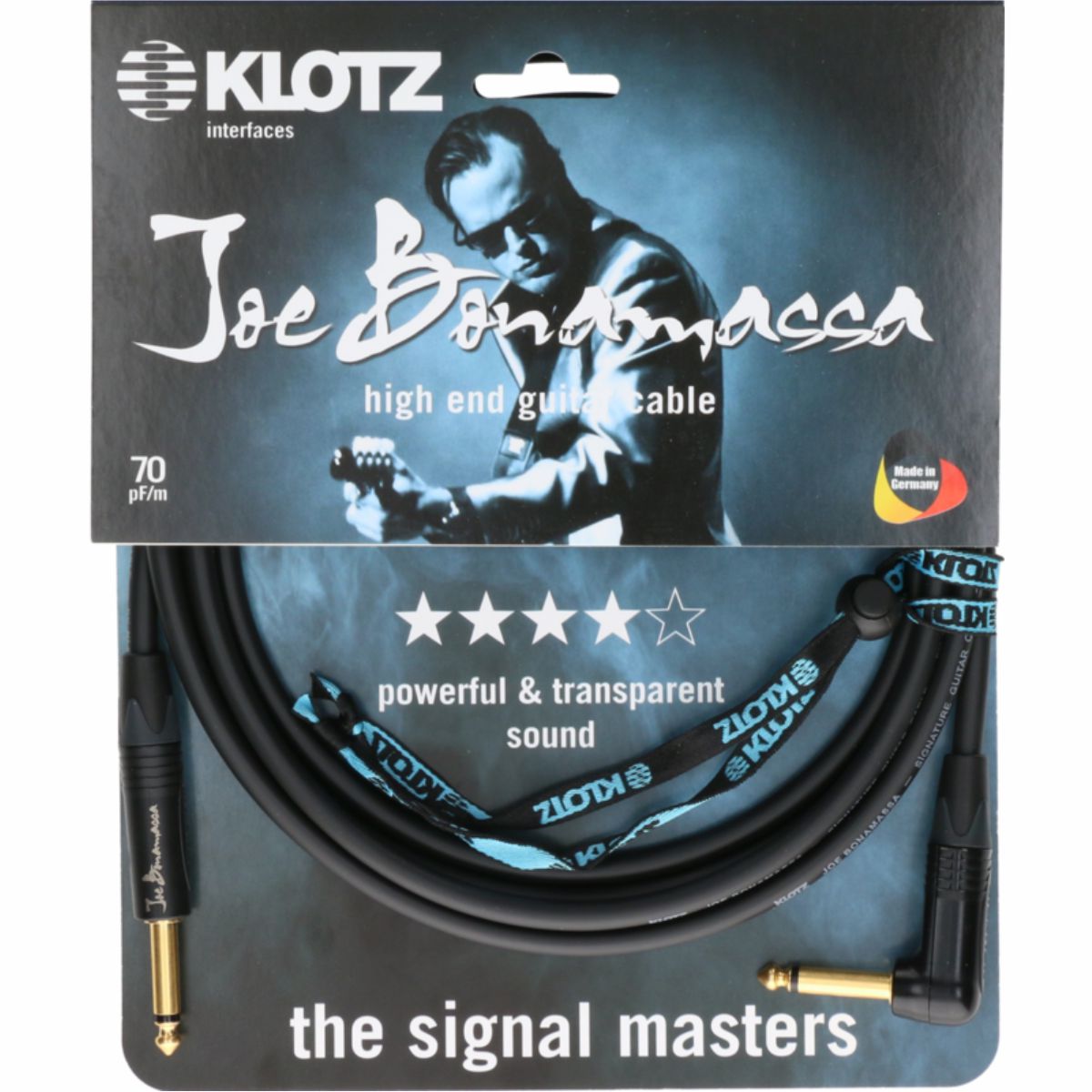 Klotz JBNPR060 - Joe Bonamassa high end guitar cable, straight/right-angle jack with plugs, 6 m