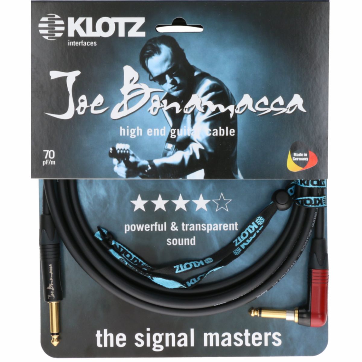 Klotz JBNRSP030 - Joe Bonamassa high end guitar cable, straight/SilentPlug right-angle jack with plugs, 3 m