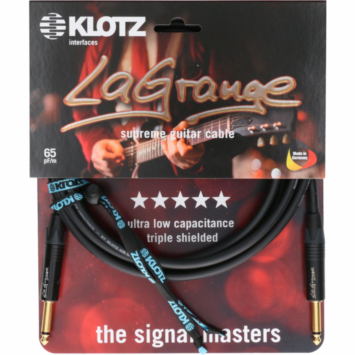 Klotz LA-GPP0600 - LaGrange supreme guitar cable, straight jack connectors, gold-plated contacts, 6 m