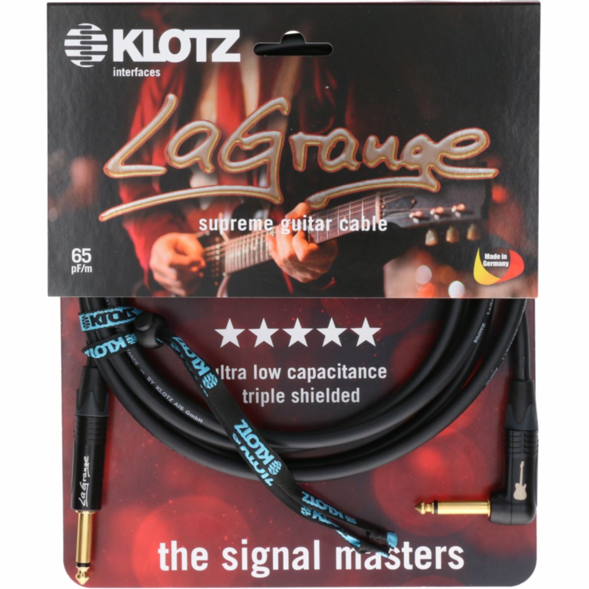 Klotz LA-GPR0600 - LaGrange supreme guitar cable, straight/right-angle jack connectors, gold-plated contacts, 6 m