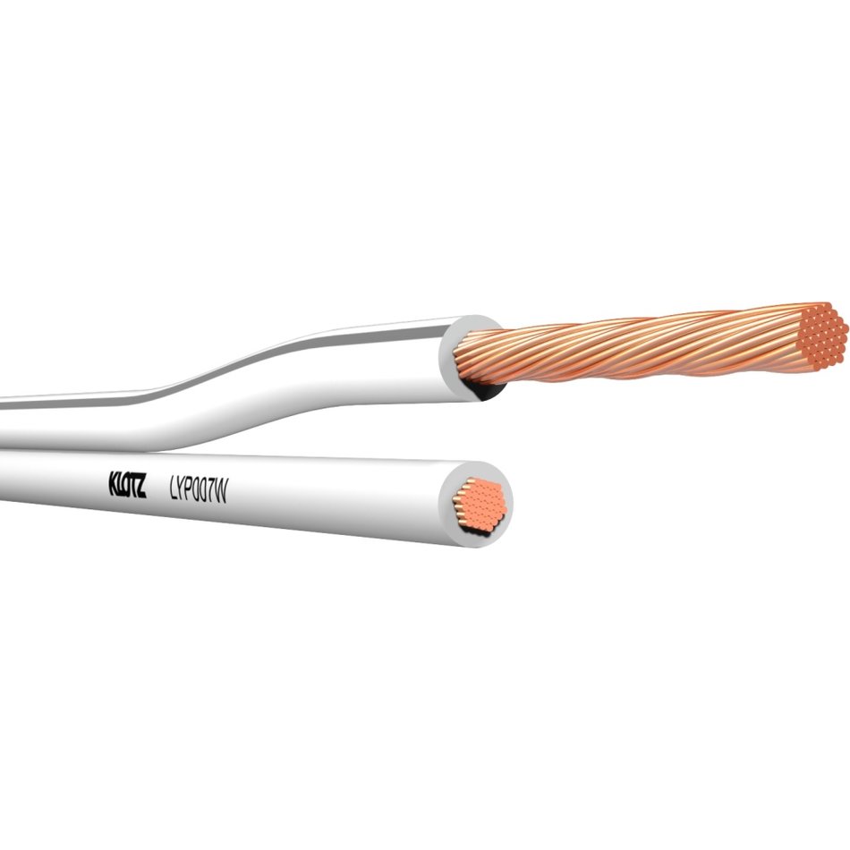 Klotz LYP007W - lapos hangfalkábel, 2x0,75 mm, fehér, a gyári kiszereléstől eltérő hosszban