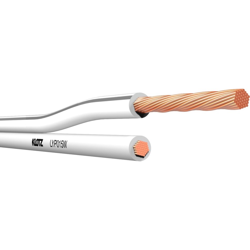 Klotz LYP015W - lapos hangfalkábel, 2x1,5 mm, fehér, a gyári kiszereléstől eltérő hosszban