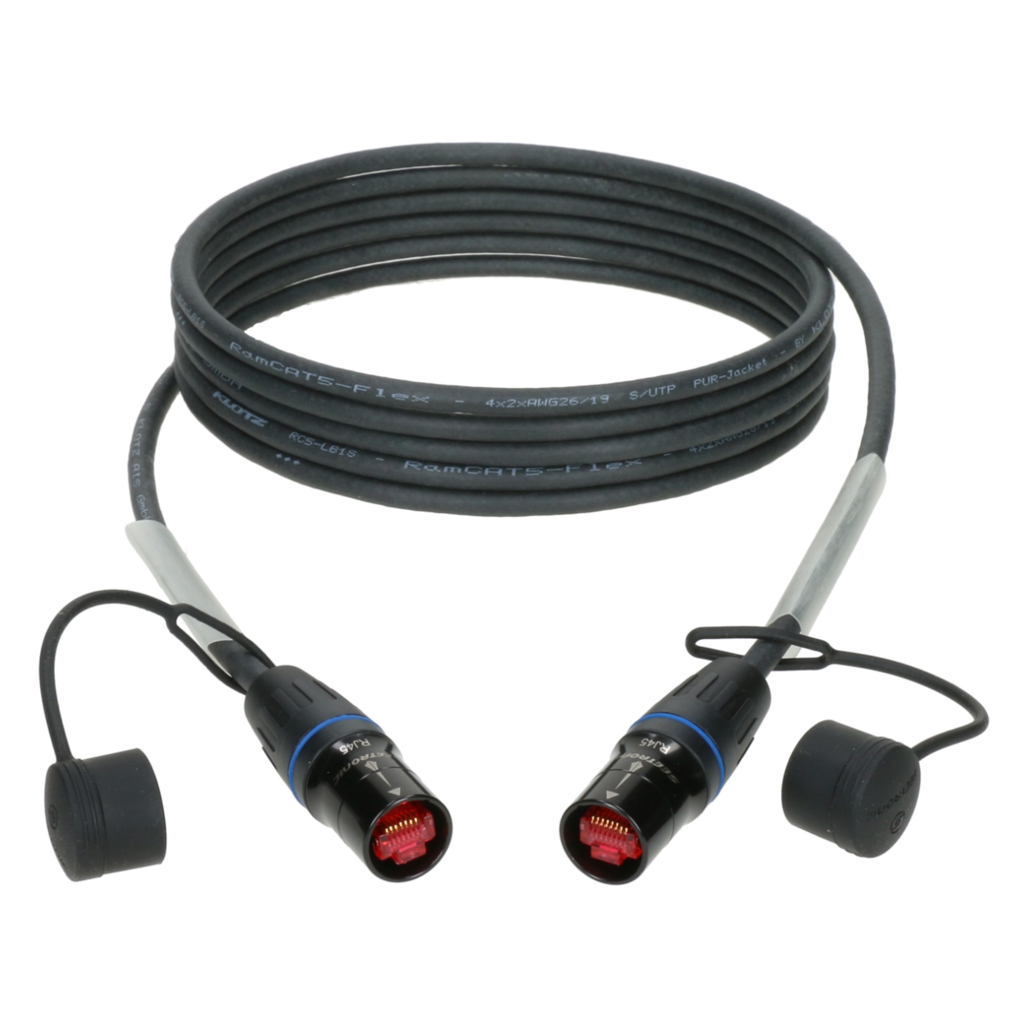 Klotz RC5HH12A00200B - CAT5e mobile cable, 2 m - High Flex RamCAT network / power cable mobile használatra | CAT5e (S/UTP) / H series | IP65 | black