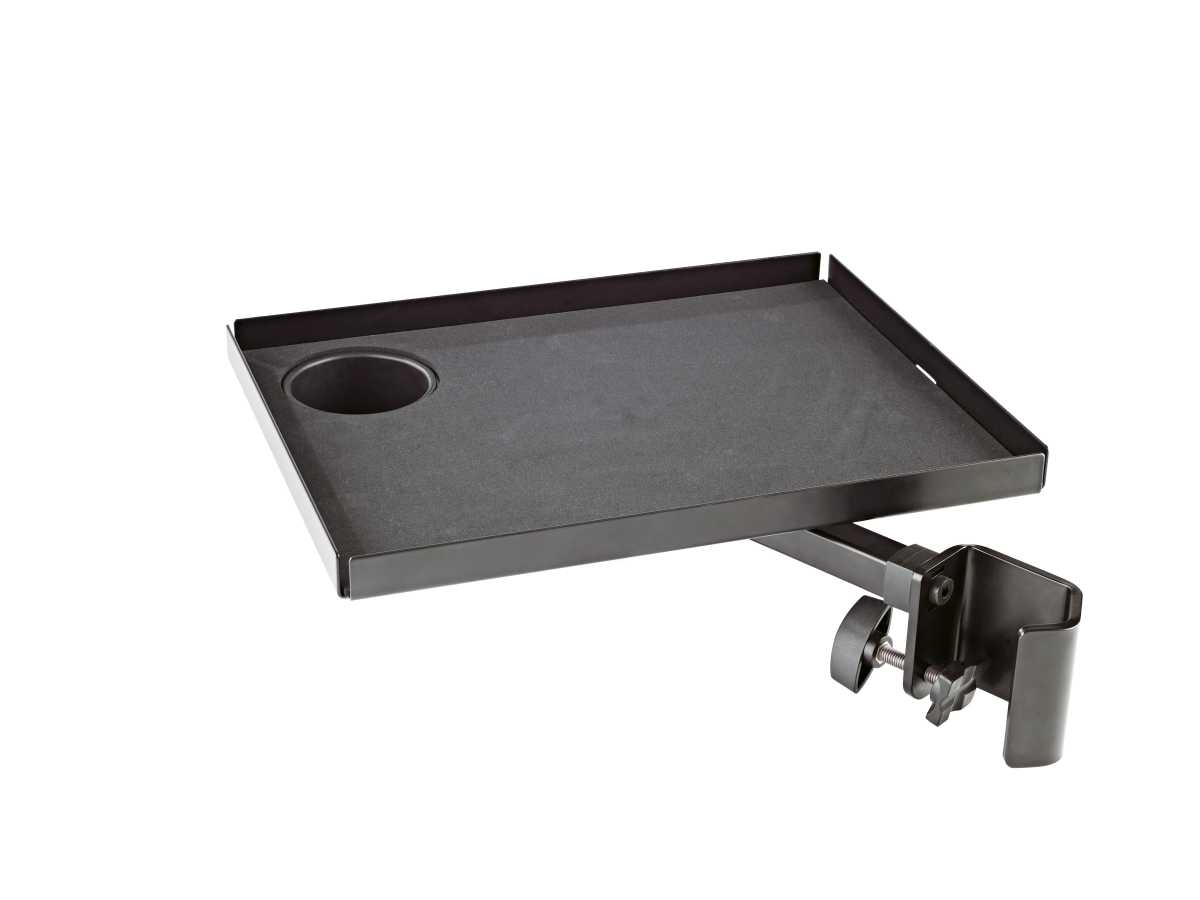 König & Meyer 12227 - tray on stand mountable, pohártartóval, 250 x 330 mm, steel, black