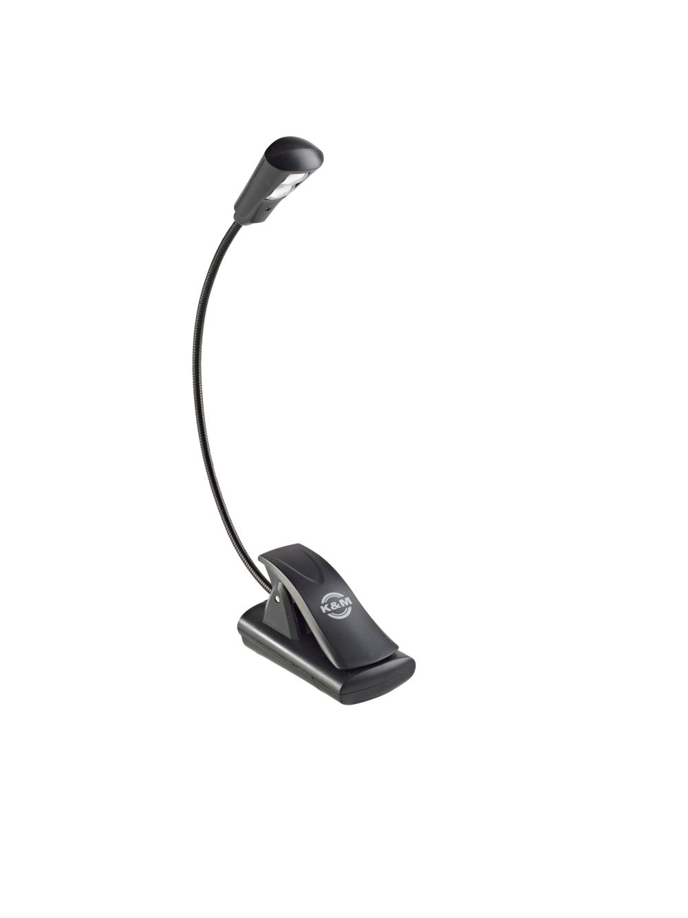 König & Meyer 12242 - music stand light - Flex Light 1x2 LED (1150 lux), clip-on, elemmel or AC adaprel táplálható, flexibilis nyakkal, black