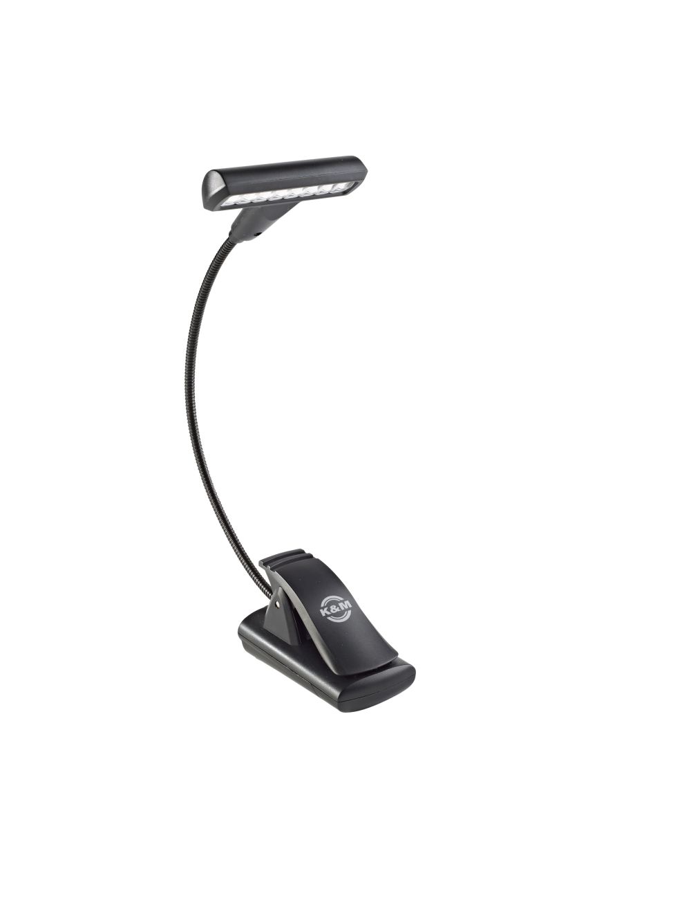 König & Meyer 12247 - music stand light - T-model Flex Light 1x8 LED (4200 lux), clip-on, elemmel or AC adaprel táplálható, flexibilis, black