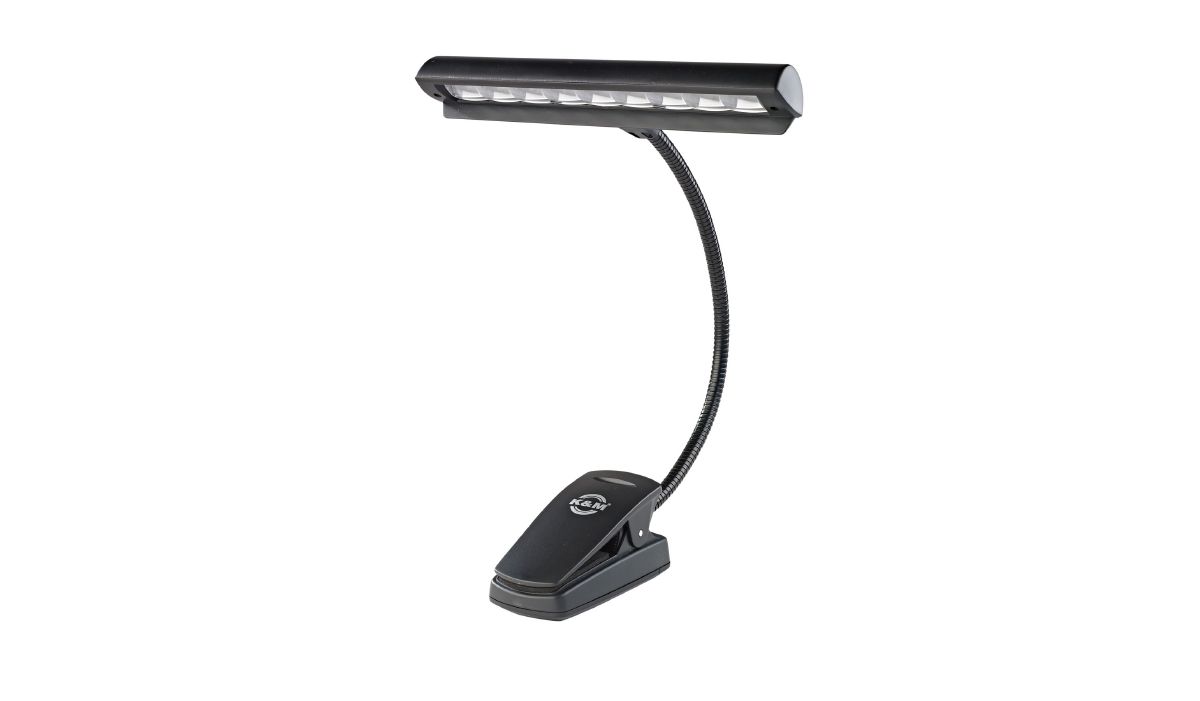 König & Meyer 12249 - music stand light - Orchestra Flex Light 1x9 LED, clip-on, elemmel or AC adaprel táplálható, flexibilis, hordtáskával, black