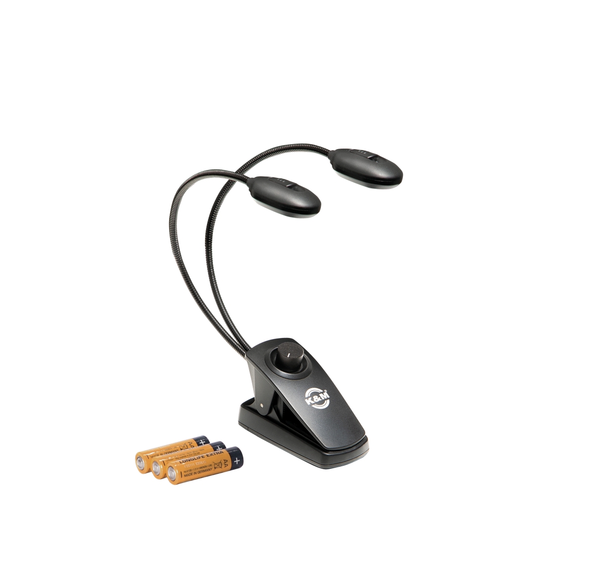 König & Meyer 12271 - music stand light 2x6 LED (2 x 2500 lux), clip-on 230 V AC adapterrel and elemmel, flexibilis nyakkal, black