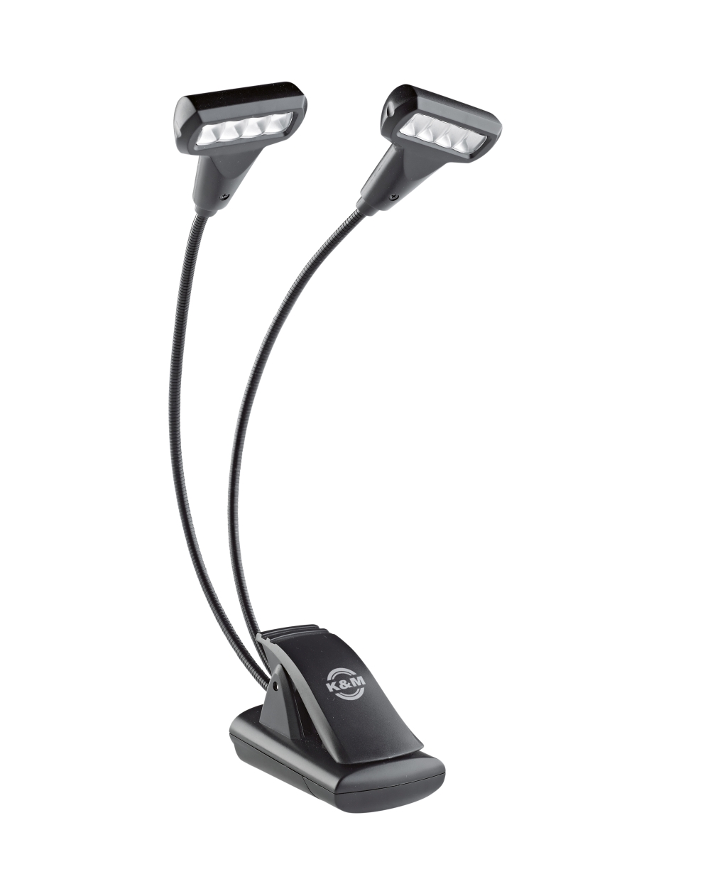 König & Meyer 12273 - music stand light - Double T-model Flex Light 2x4 LED, clip-on, elemmel or AC adaprel táplálható, flexibilis, black
