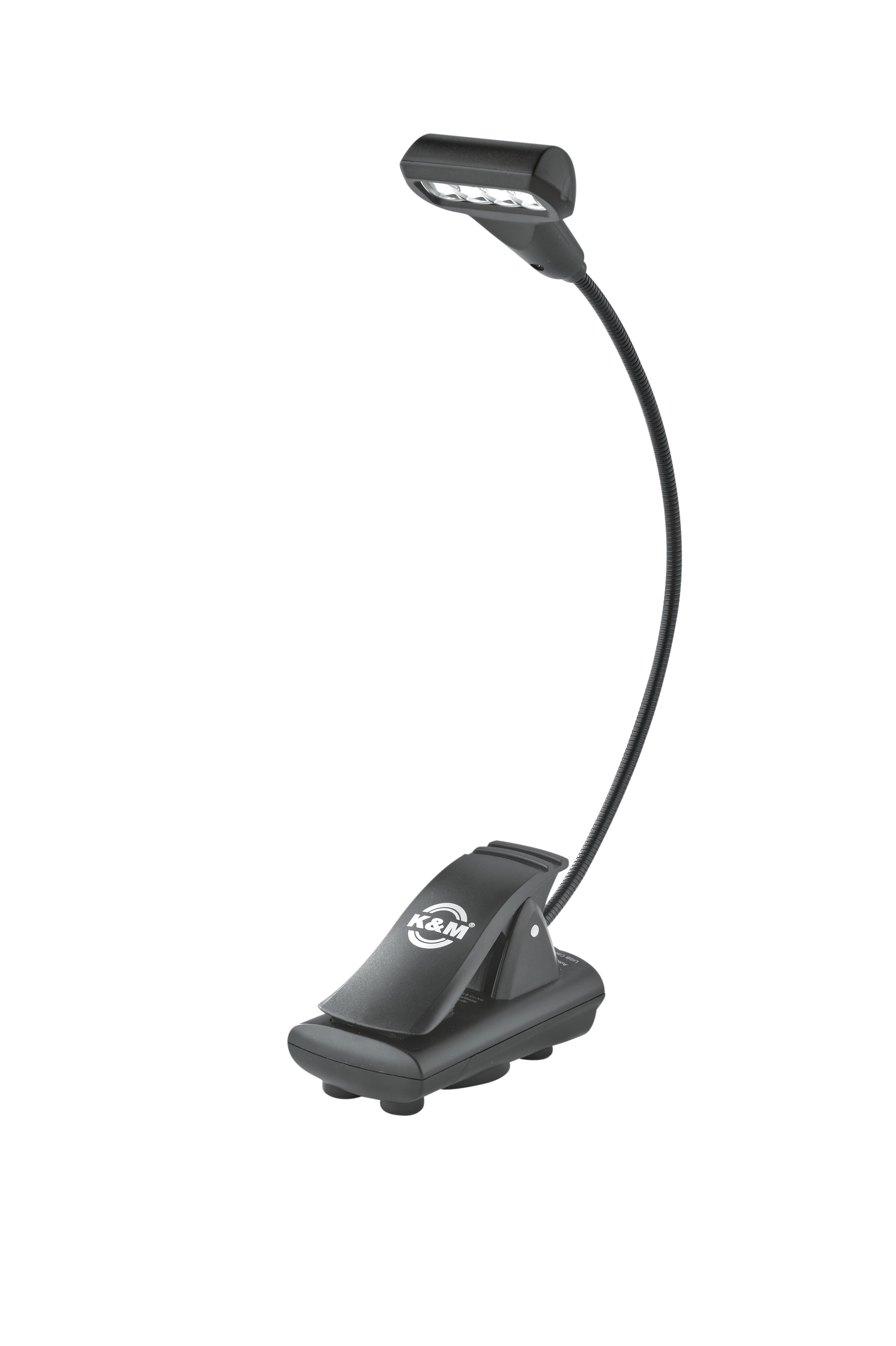 König & Meyer 12274 - music stand light - T-model Flex Light 1x4 LED, clip-on, elemmel or AC adaprel táplálható, flexibilis, black