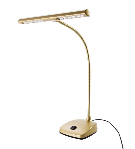 König & Meyer 12297 - kottalámpa, zongoralámpa 12 LED, 2500 lux, 110-240 V AC adapter 3 méter zsinórral, arany színű