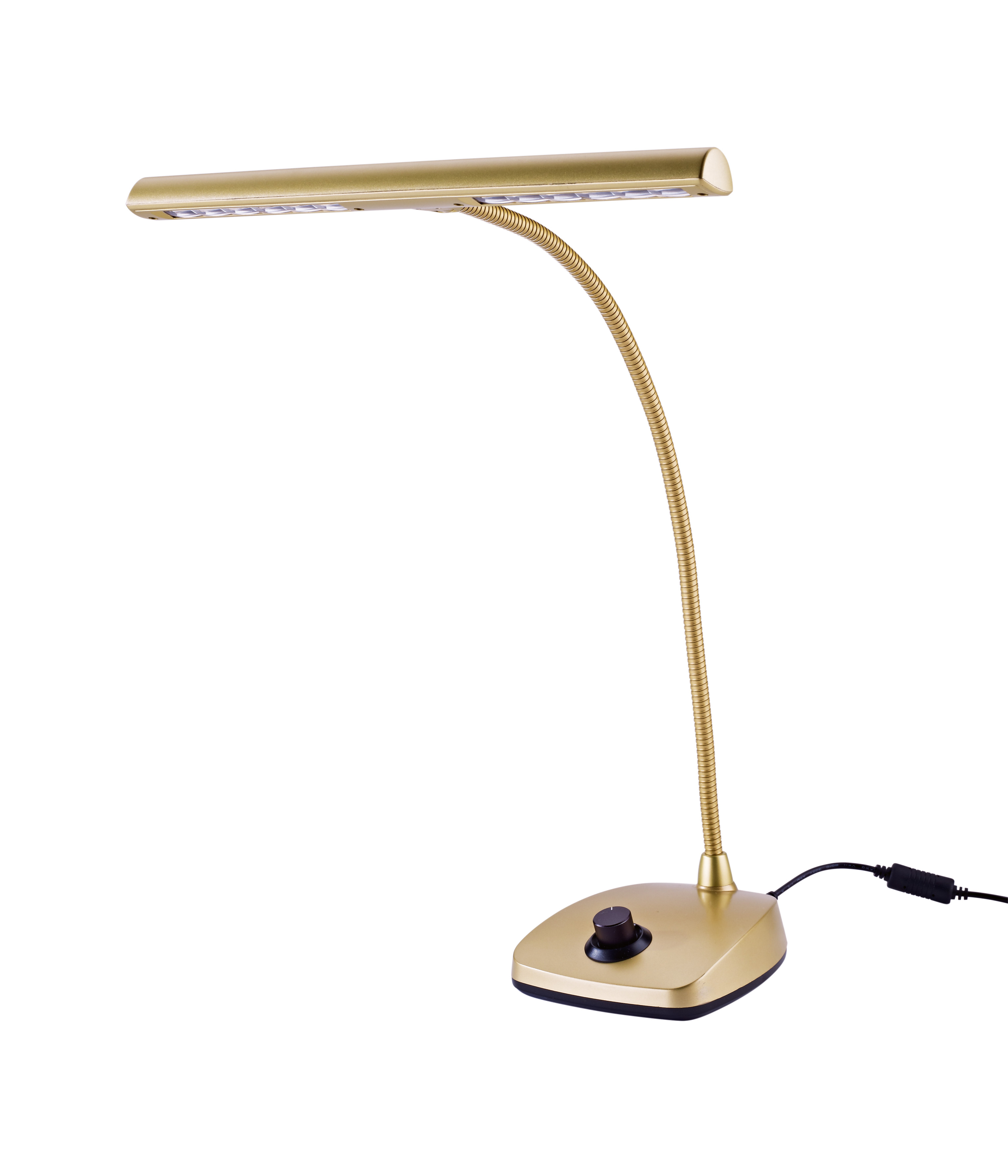 König & Meyer 12298 - kottalámpa, zongoralámpa 12 LED, 2500 lux, 110-240 V AC adapter 3 méter zsinórral, arany színű