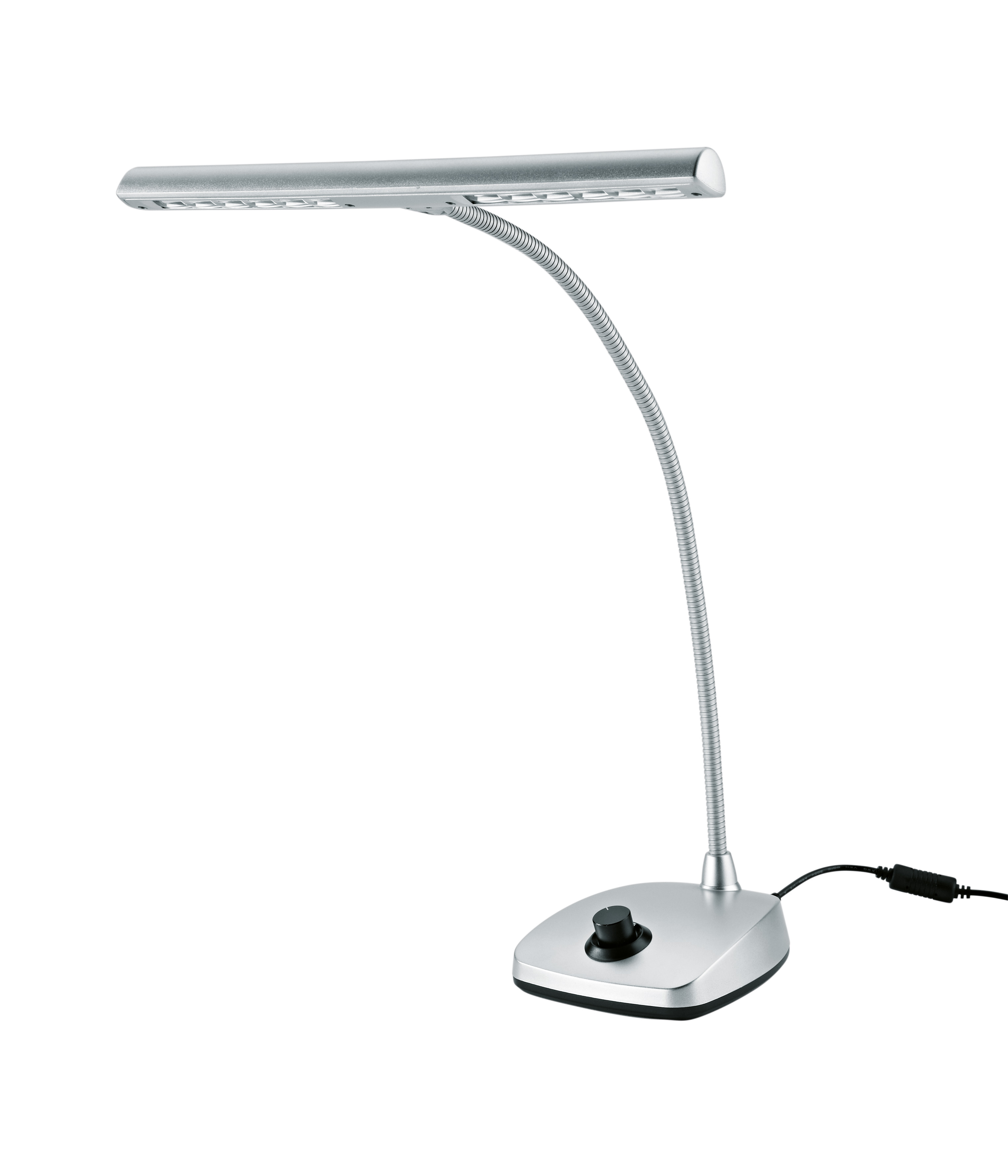 König & Meyer 12298 - kottalámpa, zongoralámpa 12 LED, 2500 lux, 110-240 V AC adapter 3 méter zsinórral, ezüst színű