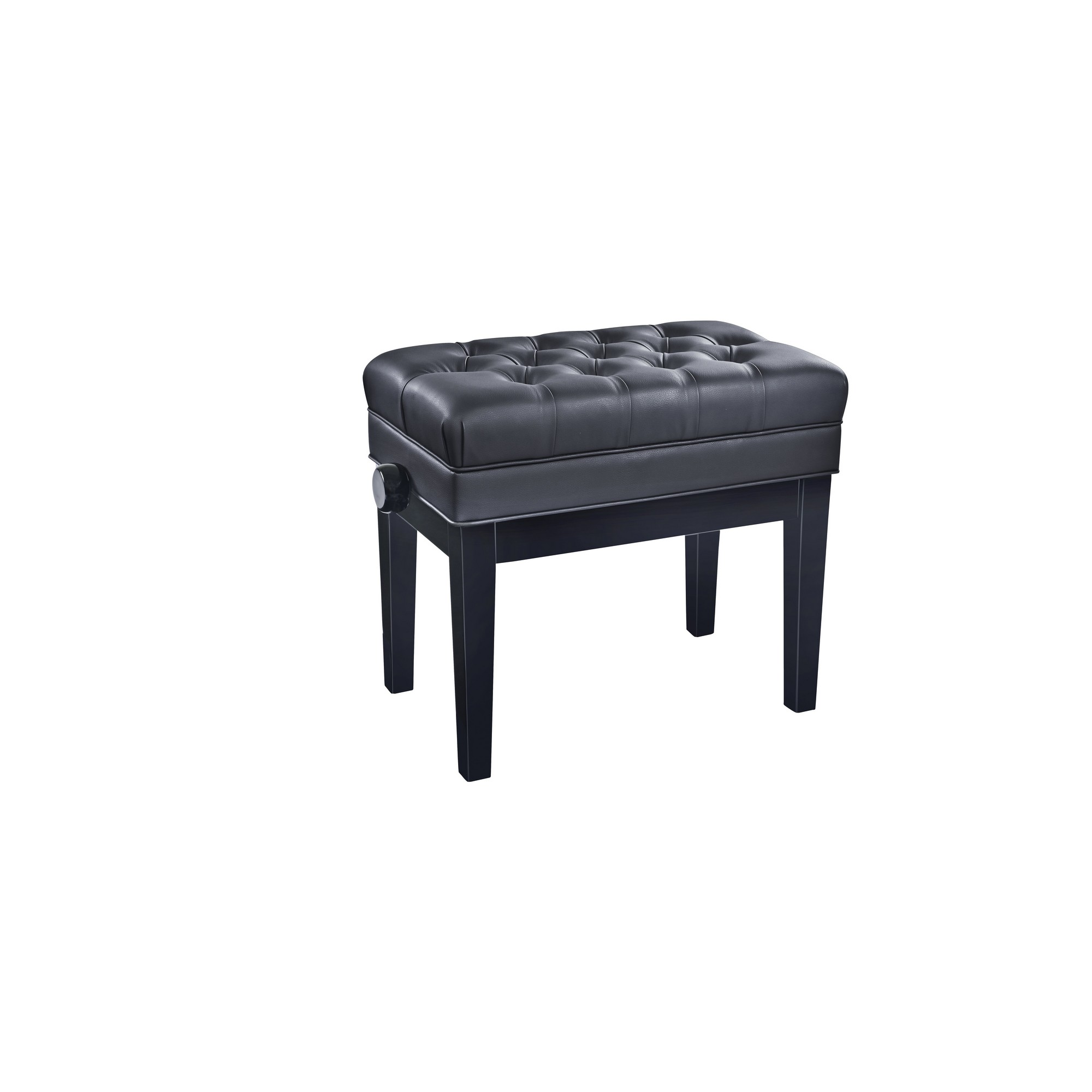 König & Meyer 13986 - piano bench kottatárolóval, magasfényű black felülettel, black synthetic leather upholstered