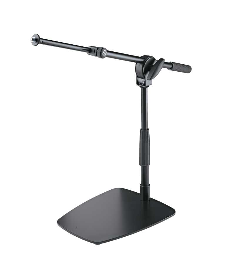 König & Meyer 25993 - microphone stand low - telescopic, dual with boom arm, szögletes alappal, black