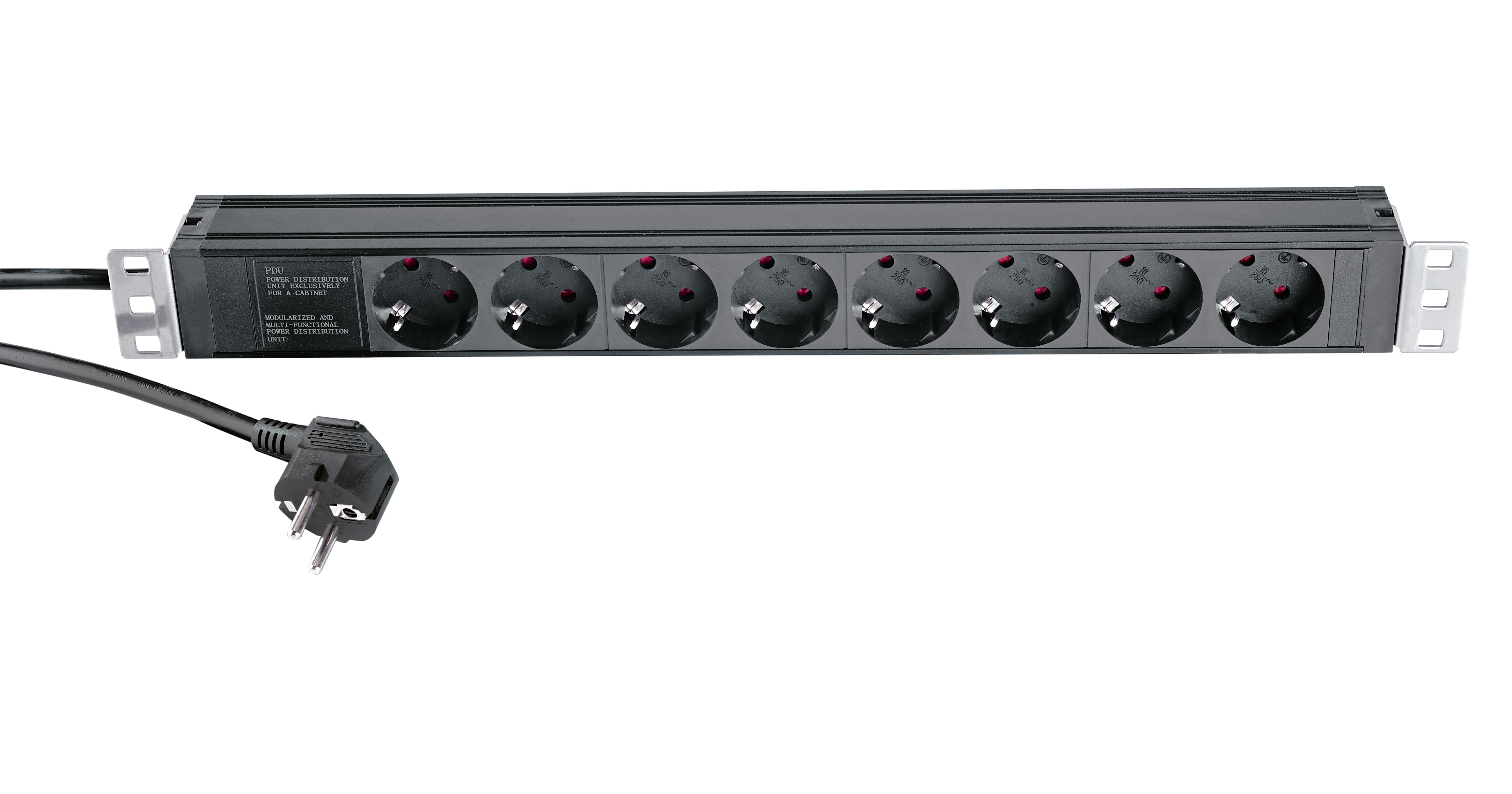 König & Meyer 28673 - power distributor 19"/1 U - 8 x earthed / Schuko socket, 2 m cable, 16A/250V, black
