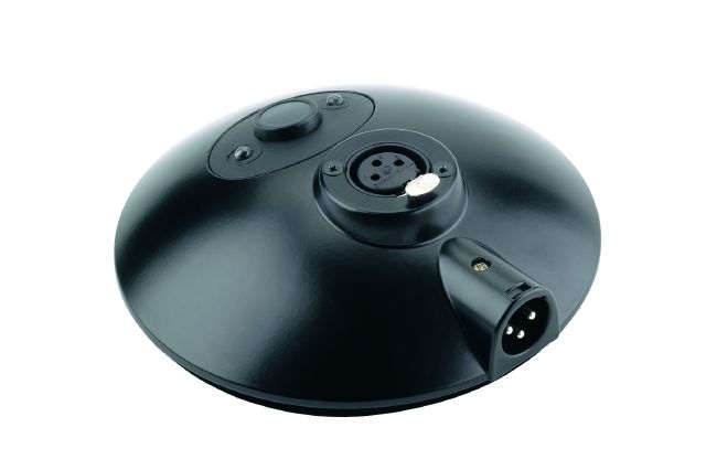 König & Meyer 29377 - mikrofon talp, asztali - 3 pólusó XLR dugó és aljzat, nyomógomb ("push-to-talk") és visszajelző LED, fekete