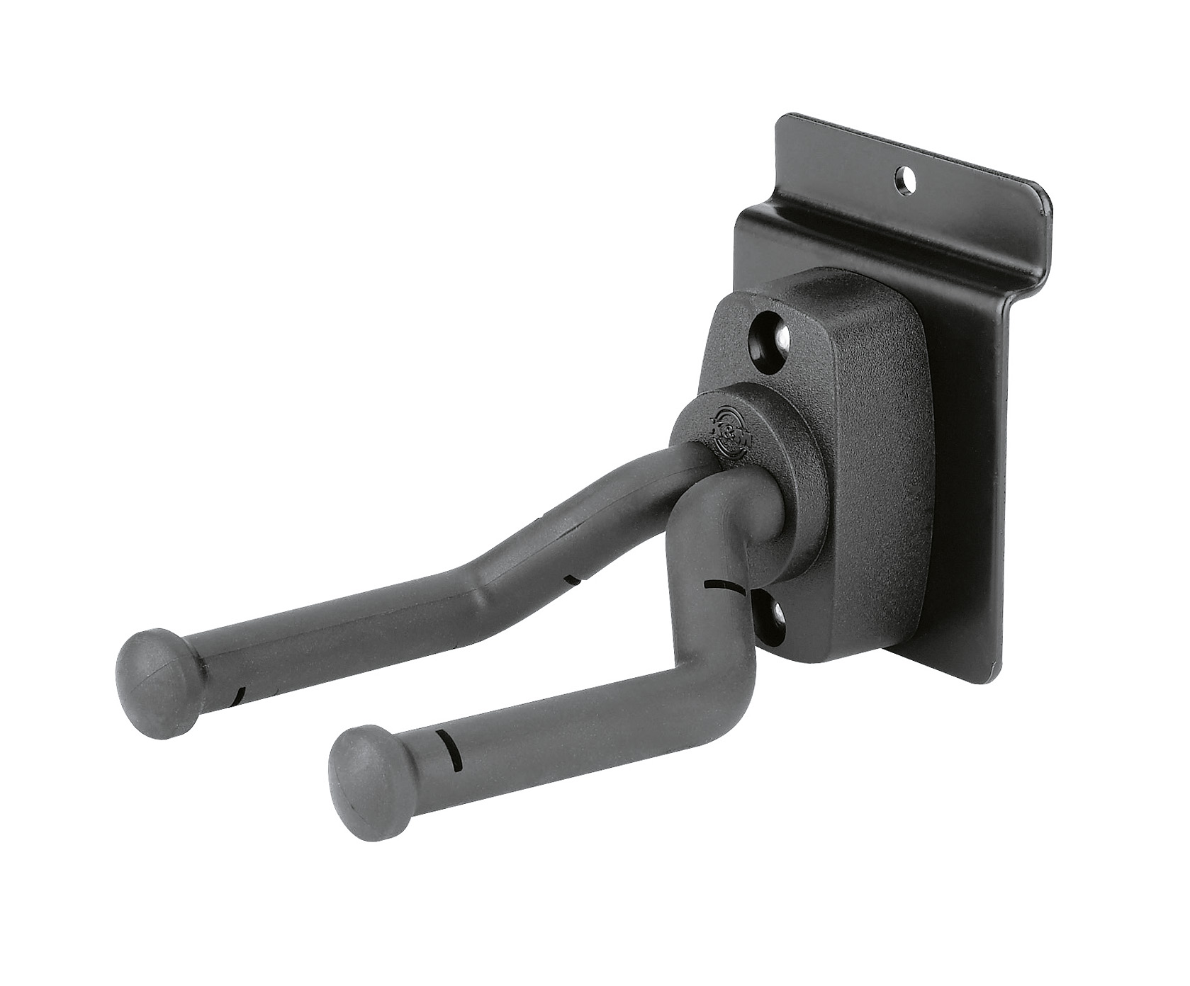 König & Meyer 44160 - wall-mount instrument stand rendszer - önzáró guitar holder akusztikus and elektromos gitárokhoz, oldalra néző
