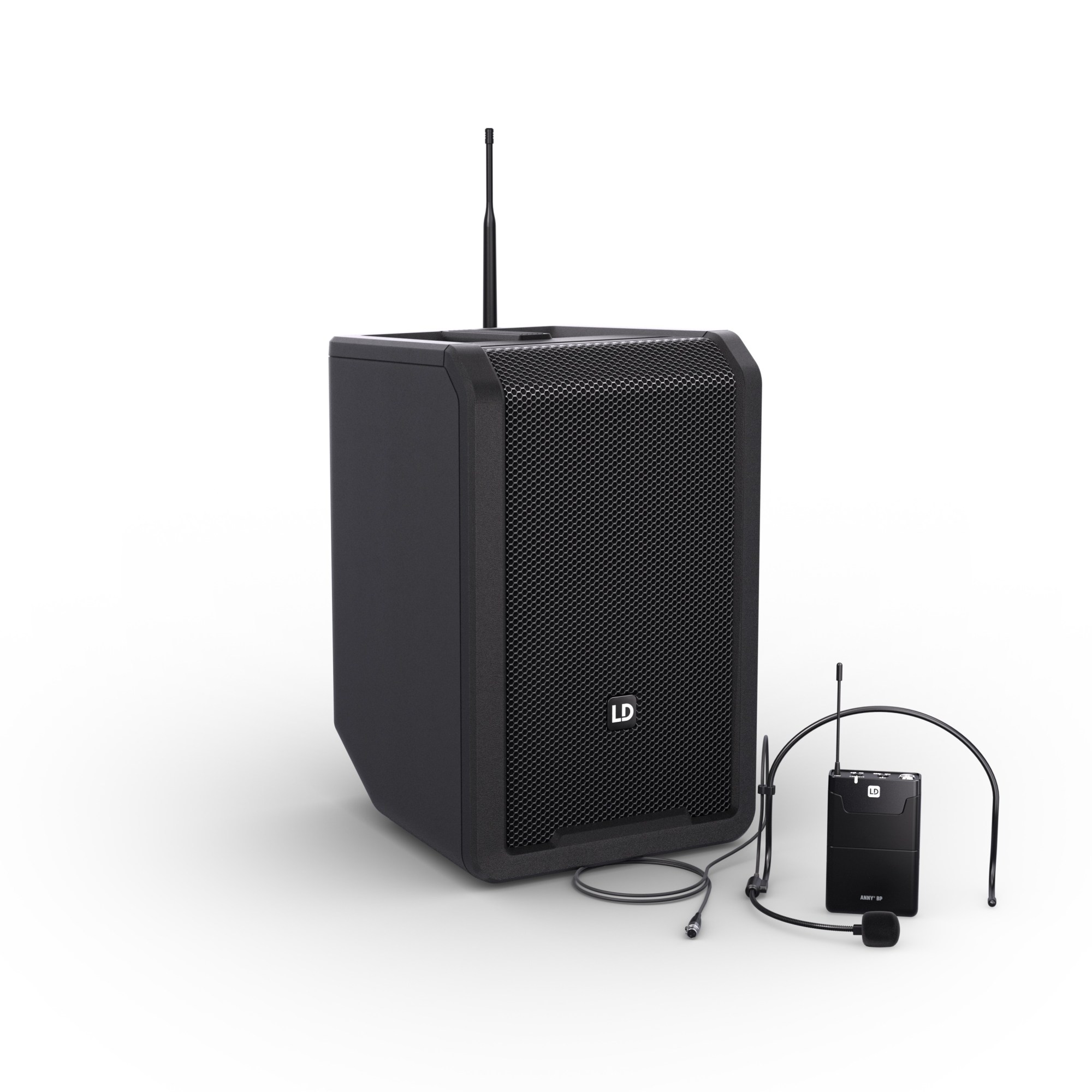 LD Systems ANNY® 8 BPH B5 - ANNY® 8", battery-powered Bluetooth® PA rendszer with mixer and 1x headset mikrofonnal - 584-608 MHz, stage black
